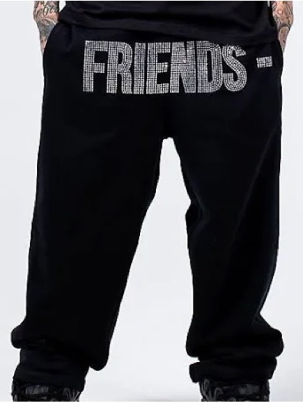 VLONE Black Sweatpants with Sparkling FRIENDS Graphic NWOT